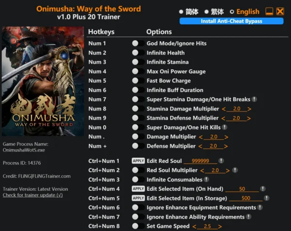 Onimusha- Way of the Sword Trainer